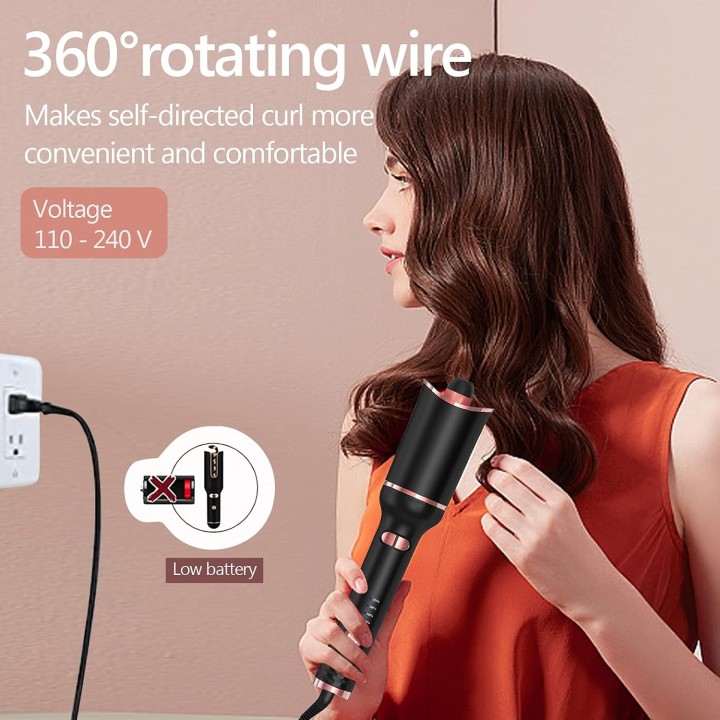 Rizador Automático de Cabello con 4 Temperaturas, Antienredos, 360°, Anti-Quemaduras y Apagado Auto