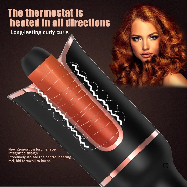 Rizador Automático de Cabello con 4 Temperaturas, Antienredos, 360°, Anti-Quemaduras y Apagado Auto