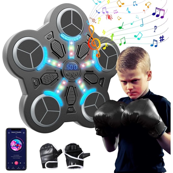 Máquina de Boxeo Musical Bluetooth, 3 Velocidades, Luz LED, Guantes, Niños y Adultos
