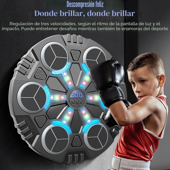 Máquina de Boxeo Musical Bluetooth, 3 Velocidades, Luz LED, Guantes, Niños y Adultos