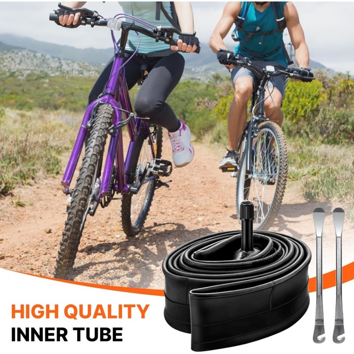 Paquete 2 Tubos Interiores 26" + 4 Tapas Válvula Schrader + Palancas Neumático Bicicleta