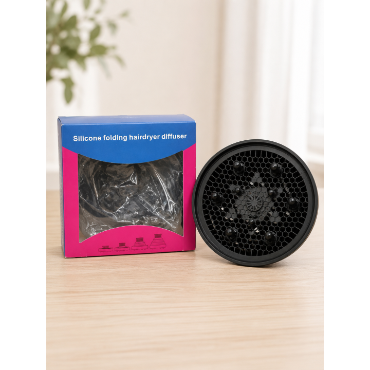 Difusor para Secador de Pelo de Silicona Plegable, Compacto, de Viaje  Negro
