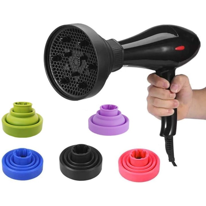 Difusor para Secador de Pelo de Silicona Plegable, Compacto, de Viaje  Negro