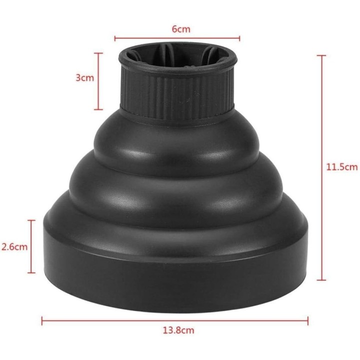 Difusor para Secador de Pelo de Silicona Plegable, Compacto, de Viaje  Negro