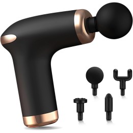 Pistola de Masaje Muscular Tejido Profundo, 6 Velocidades, 4 Cabezales y Batería Recargable