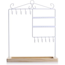 Organizador de Joyas de Hierro Forjado con Base de Madera para Collares, Pendientes, Anillos y Relojes