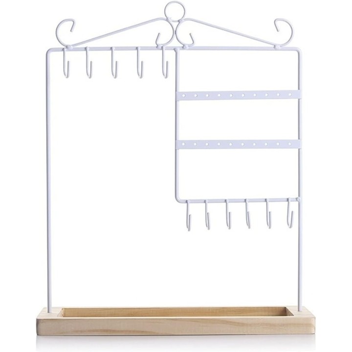 Organizador de Joyas de Hierro Forjado con Base de Madera para Collares, Pendientes, Anillos y Relojes