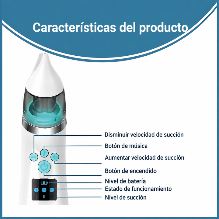 Aspirador nasal eléctrico para bebés, inalámbrico, 3 niveles de succión y 4 boquillas de silicona