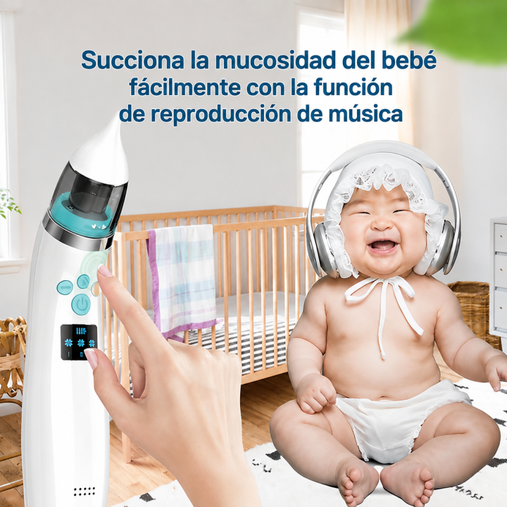 Aspirador nasal eléctrico para bebés, inalámbrico, 3 niveles de succión y 4 boquillas de silicona