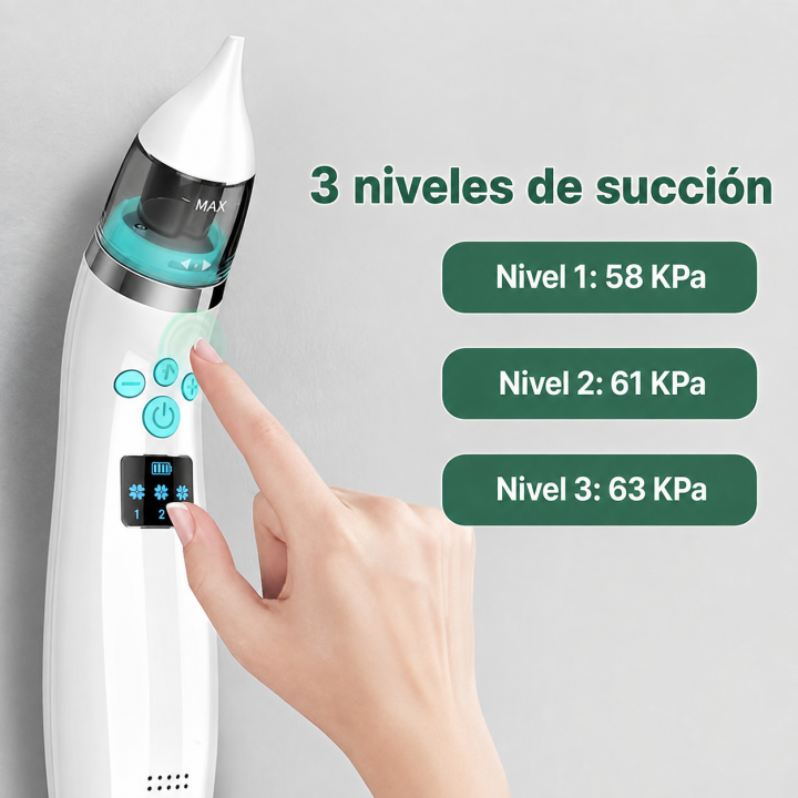 Aspirador nasal eléctrico para bebés, inalámbrico, 3 niveles de succión y 4 boquillas de silicona