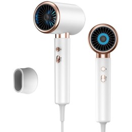 Secador de pelo profesional de alta potencia con boquilla y difusor, blanco y dorado, 2300 W