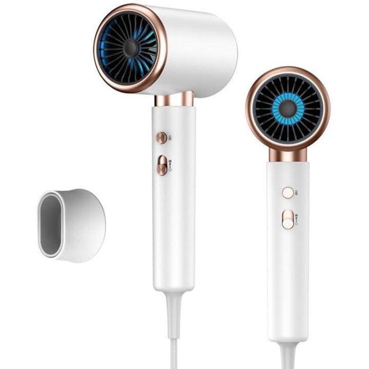 Secador de pelo profesional de alta potencia con boquilla y difusor, blanco y dorado, 2300 W