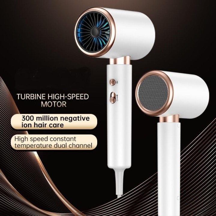 Secador de pelo profesional de alta potencia con boquilla y difusor, blanco y dorado, 2300 W