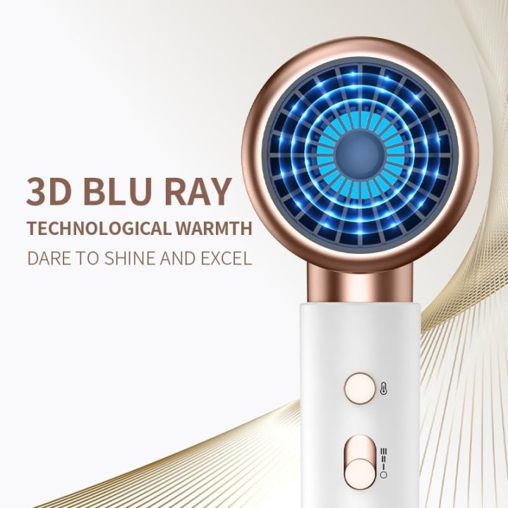 Secador de pelo profesional de alta potencia con boquilla y difusor, blanco y dorado, 2300 W