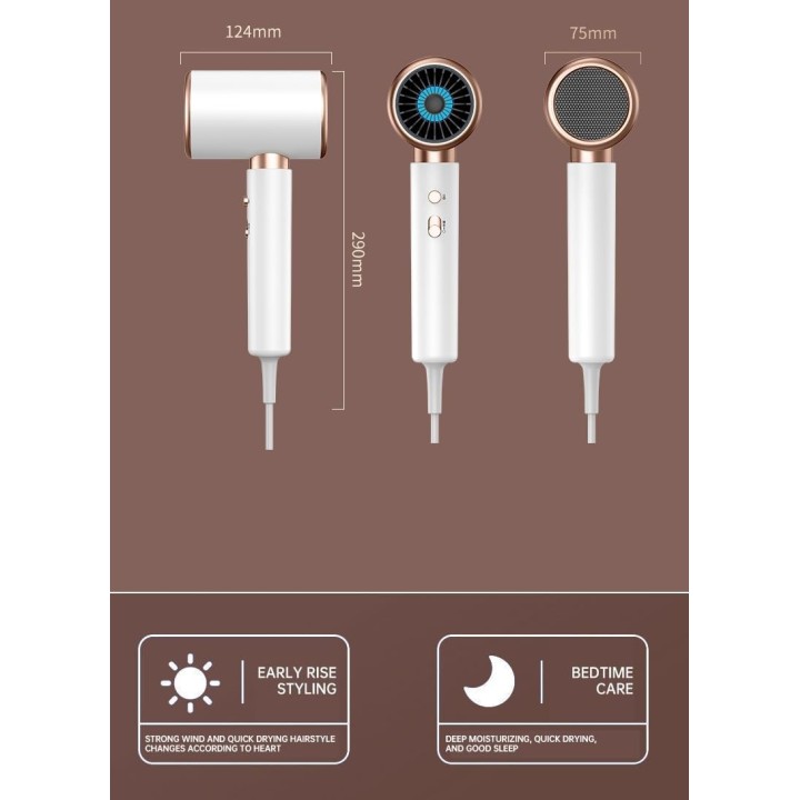 Secador de pelo profesional de alta potencia con boquilla y difusor, blanco y dorado, 2300 W