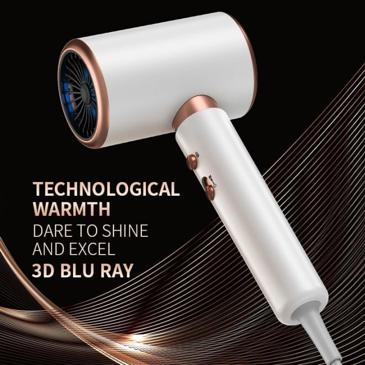 Secador de pelo profesional de alta potencia con boquilla y difusor, blanco y dorado, 2300 W