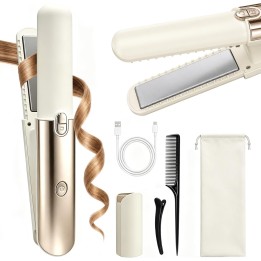 Plancha de pelo mini inalámbrica 2 en 1 con batería de 5000 mAh, alisador y rizador portátil