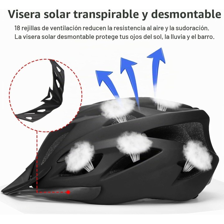 RaMokey Casco de Bicicleta Adulto Unisex Ajustable 58-62 cm Ligero con Visera Extraíble