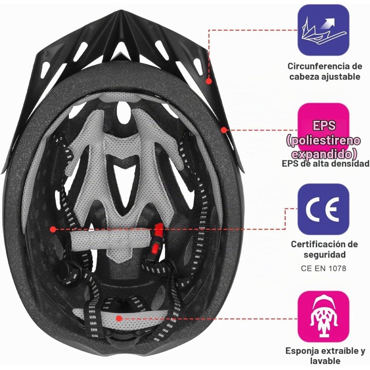 RaMokey Casco de Bicicleta Adulto Unisex Ajustable 58-62 cm Ligero con Visera Extraíble