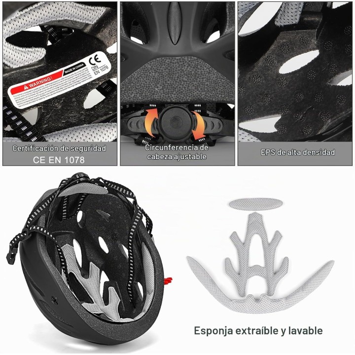 RaMokey Casco de Bicicleta Adulto Unisex Ajustable 58-62 cm Ligero con Visera Extraíble