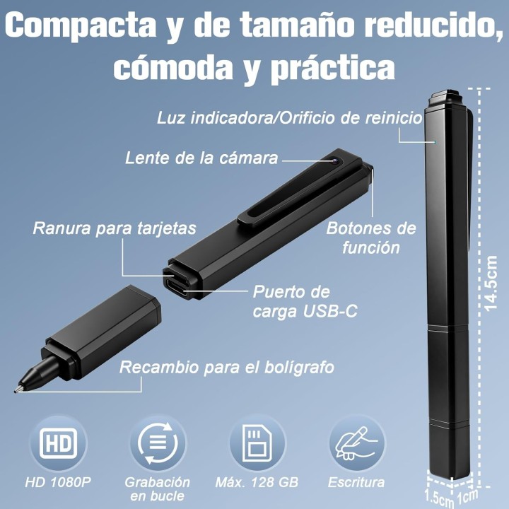 Tebetu Mini Bolígrafo Cámara HD 1080P Portátil con Grabación en Bucle y Soporte Micro SD