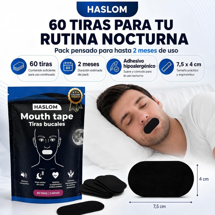 Haslom tiras bucales antironquidos 50 uds mouth tape dormir adhesivo fuerte hipoalergénico