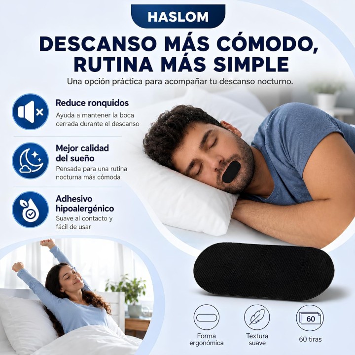 Haslom tiras bucales antironquidos 50 uds mouth tape dormir adhesivo fuerte hipoalergénico
