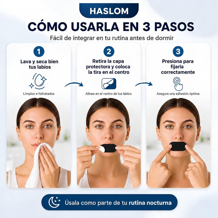 Haslom tiras bucales antironquidos 50 uds mouth tape dormir adhesivo fuerte hipoalergénico