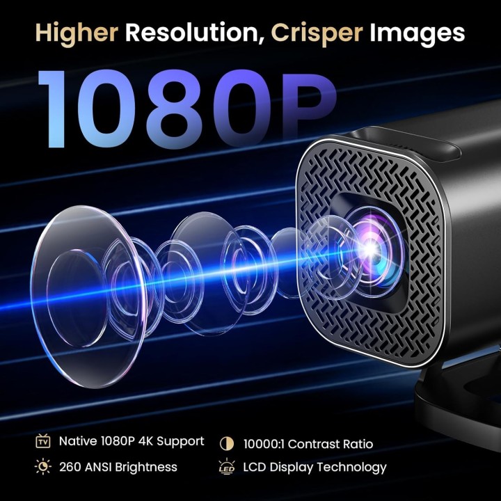 Proyector portátil 4K y Full HD 1080p con WiFi 6, Bluetooth 5.4, Android 12 y autoenfoque