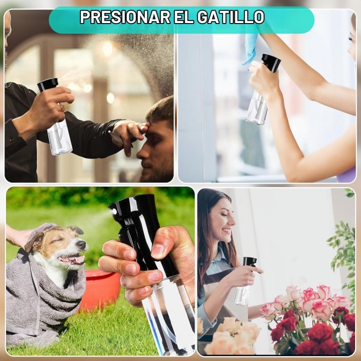 Frasco spray vacío 200 ml 2 unidades con pulverización de niebla fina y continua