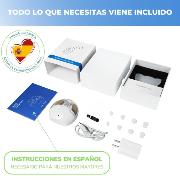Iavendo Amplificador auditivo BTE recargable, 2 unidades, estuche de carga rápida y 60 horas