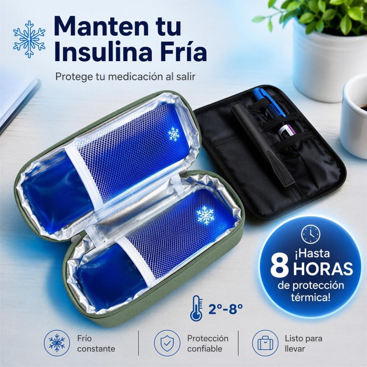 Nevera Portátil para Insulina Patch Me Up con Ice Gel, Estuche Frío de Viaje Verde 2-8°C