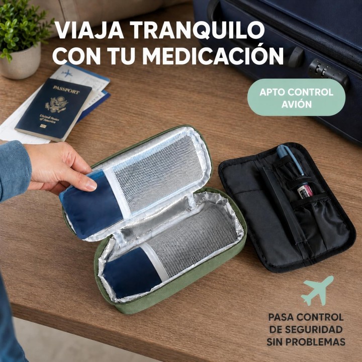 Nevera Portátil para Insulina Patch Me Up con Ice Gel, Estuche Frío de Viaje Verde 2-8°C