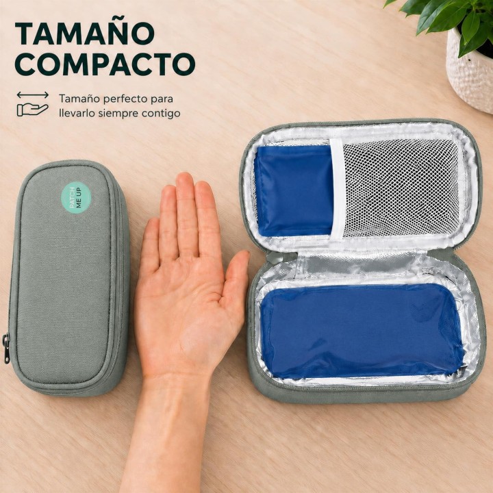 Nevera Portátil para Insulina Patch Me Up con Ice Gel, Estuche Frío de Viaje Verde 2-8°C