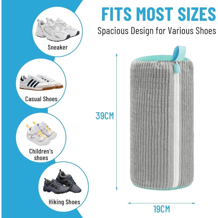 2 bolsas para lavar zapatillas en lavadora, doble compartimento, reutilizables, gris