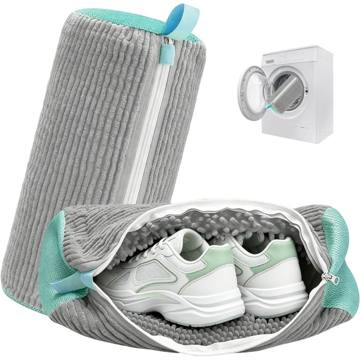 2 bolsas para lavar zapatillas en lavadora, doble compartimento, reutilizables, gris