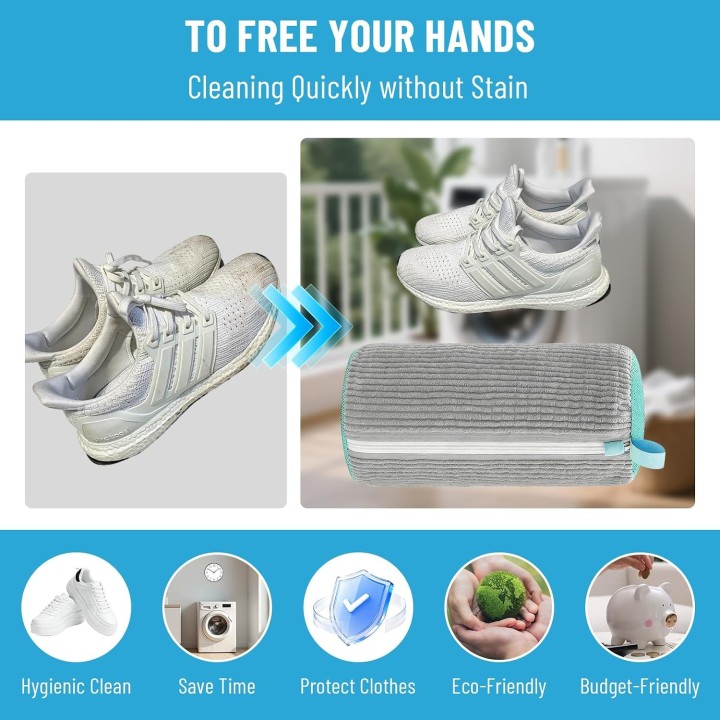 2 bolsas para lavar zapatillas en lavadora, doble compartimento, reutilizables, gris