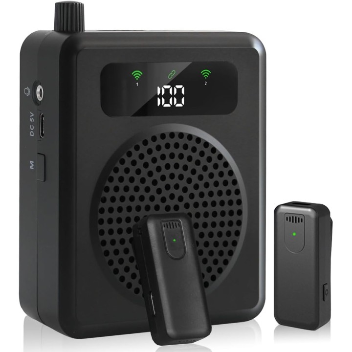 R11 Amplificador de Voz Inalámbrico con 2 Micrófonos Lavalier, Bluetooth, Recargable para Profesores