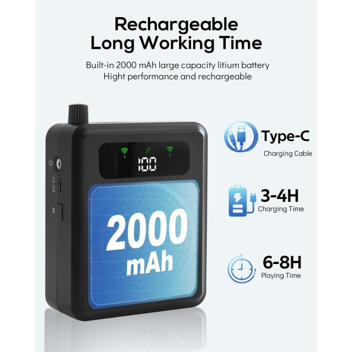 R11 Amplificador de Voz Inalámbrico con 2 Micrófonos Lavalier, Bluetooth, Recargable para Profesores