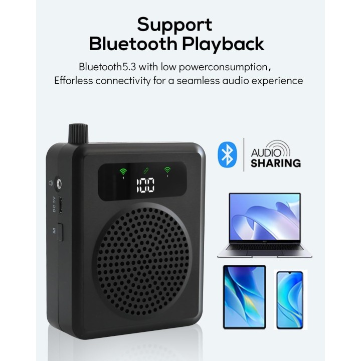 R11 Amplificador de Voz Inalámbrico con 2 Micrófonos Lavalier, Bluetooth, Recargable para Profesores