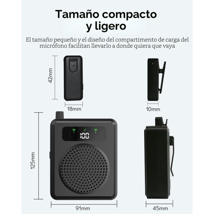 R11 Amplificador de Voz Inalámbrico con 2 Micrófonos Lavalier, Bluetooth, Recargable para Profesores