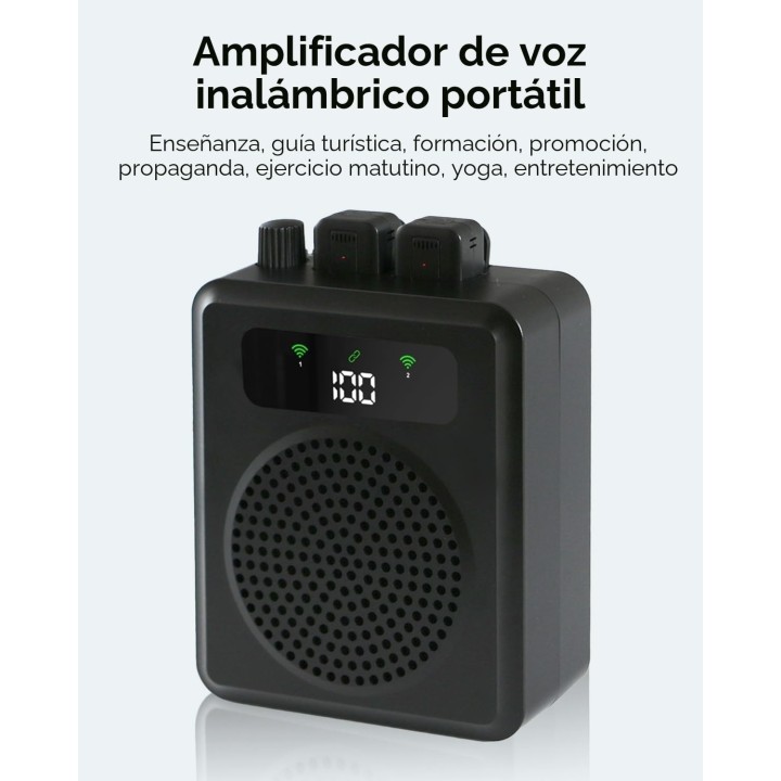R11 Amplificador de Voz Inalámbrico con 2 Micrófonos Lavalier, Bluetooth, Recargable para Profesores