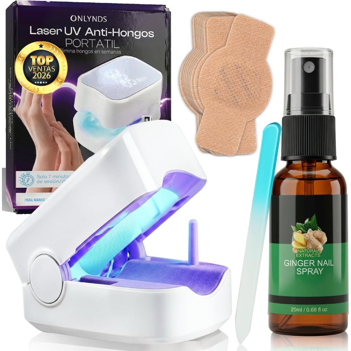Onlynds Dispositivo Láser Antihongos Uñas Pies 460nm + Aceite Jengibre + Parches + Lima