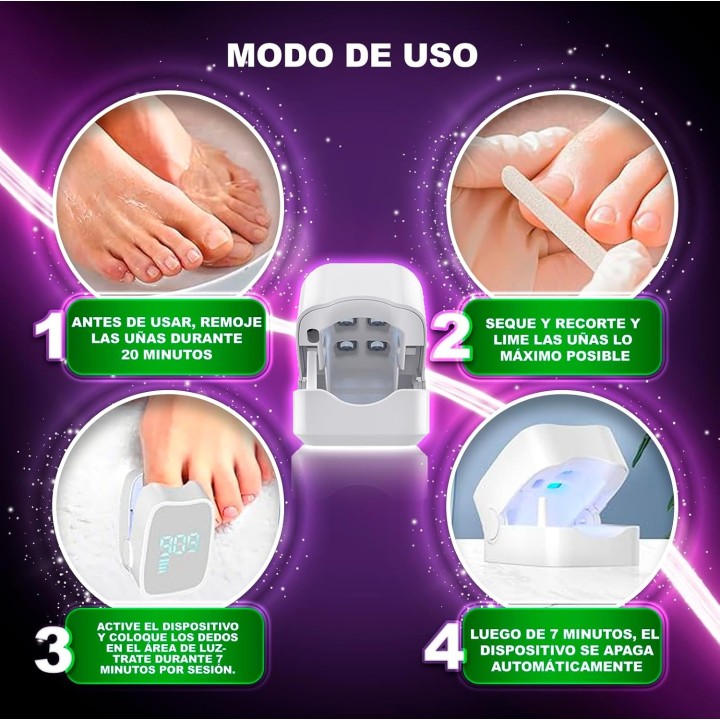 Onlynds Dispositivo Láser Antihongos Uñas Pies 460nm + Aceite Jengibre + Parches + Lima