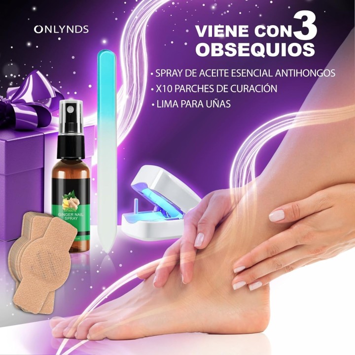 Onlynds Dispositivo Láser Antihongos Uñas Pies 460nm + Aceite Jengibre + Parches + Lima