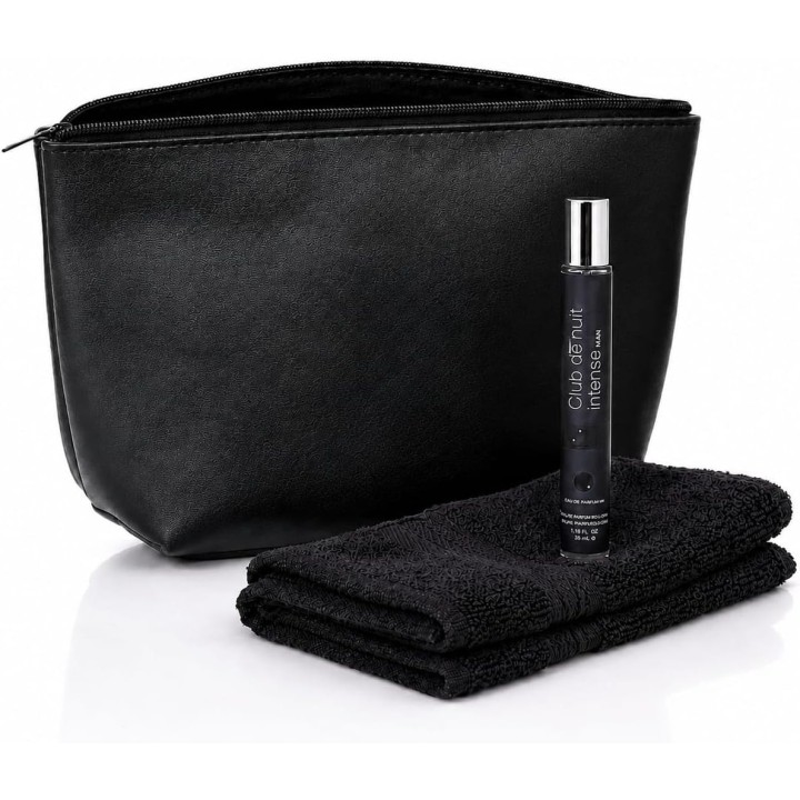 Neceser Hombre Viaje Negro con Toalla de Algodón y Perfume de 35 ml, Compacto