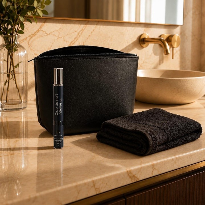 Neceser Hombre Viaje Negro con Toalla de Algodón y Perfume de 35 ml, Compacto