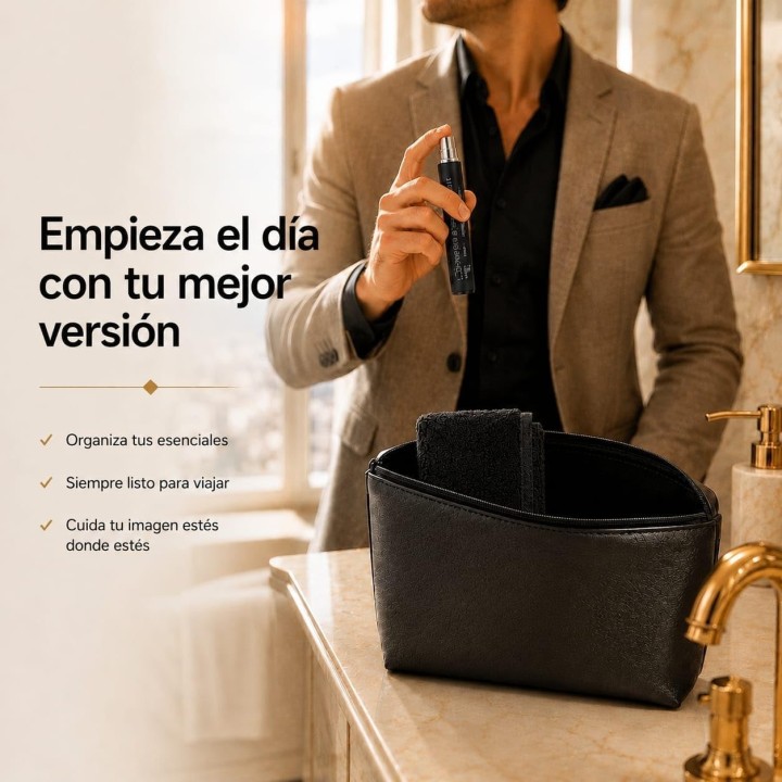 Neceser Hombre Viaje Negro con Toalla de Algodón y Perfume de 35 ml, Compacto