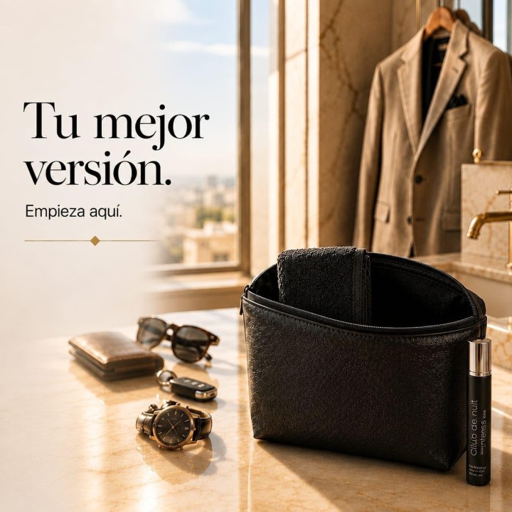 Neceser Hombre Viaje Negro con Toalla de Algodón y Perfume de 35 ml, Compacto
