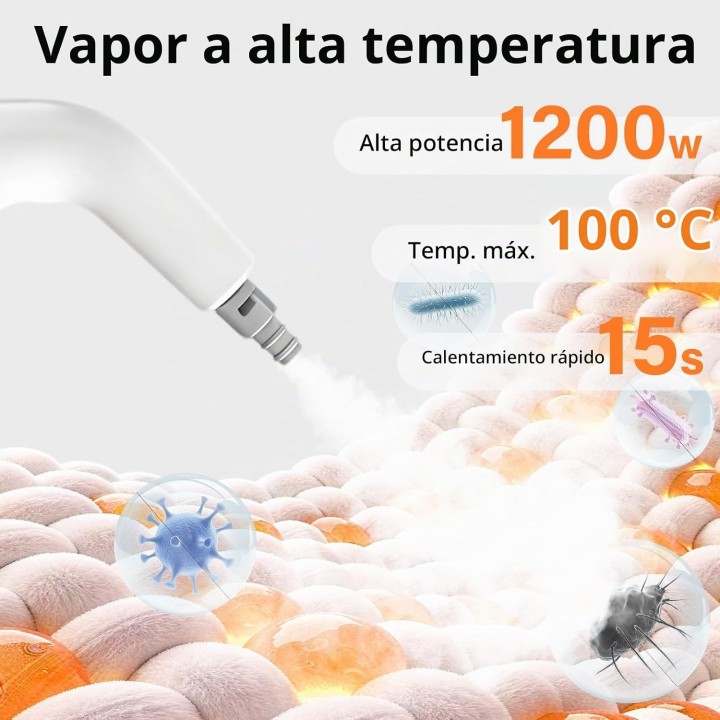 Vaporeta limpieza hogar 1200W, limpiador de vapor portátil 4,5 bares, depósito 850 ml y 120 °C